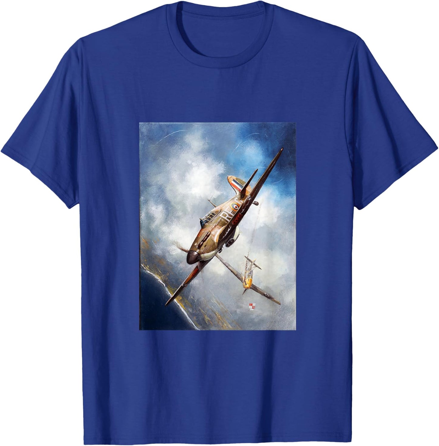 US Art Force LLC Hawker Hurricane Airplane Polish RAF Squadron 303 Black Small Classic Fit Short Sleeve T-Shirt - T-Shirt | Royal