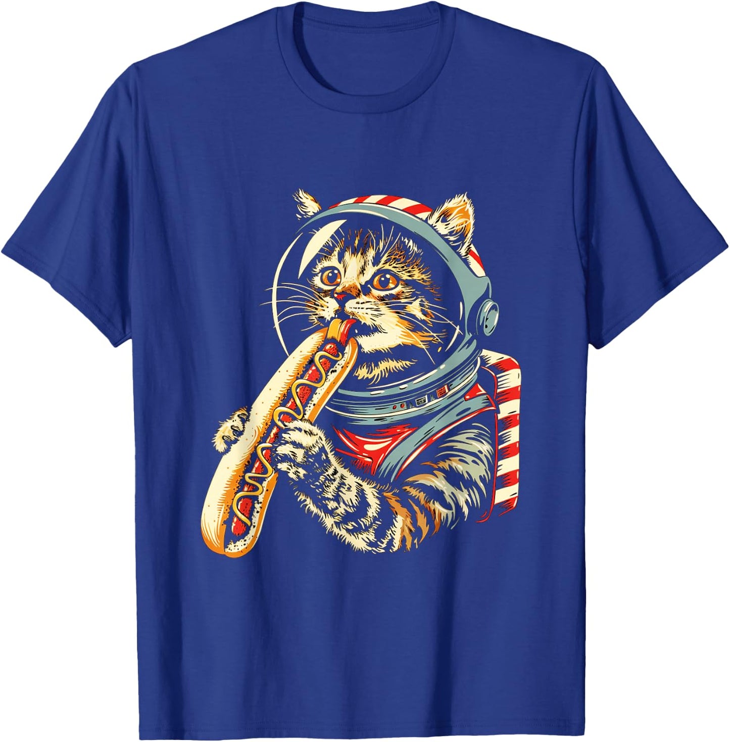 Space Astronaut Cat Eating Hotdog Funny Cat T-Shirt - T-Shirt | Royal