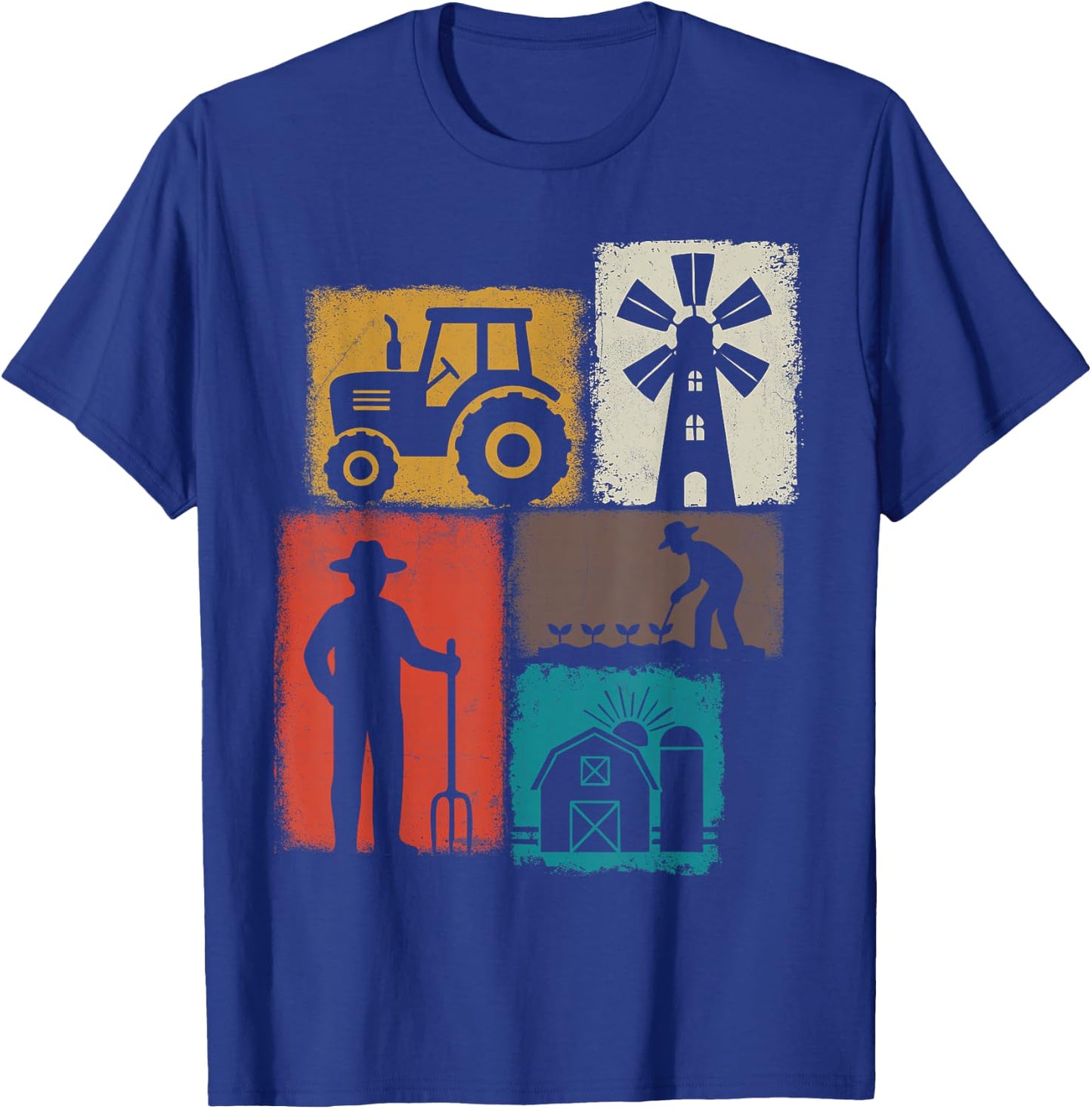 Farmer Vintage Collage Farming Men Rancher Cowboy Farm Owner T-Shirt - T-Shirt | Royal