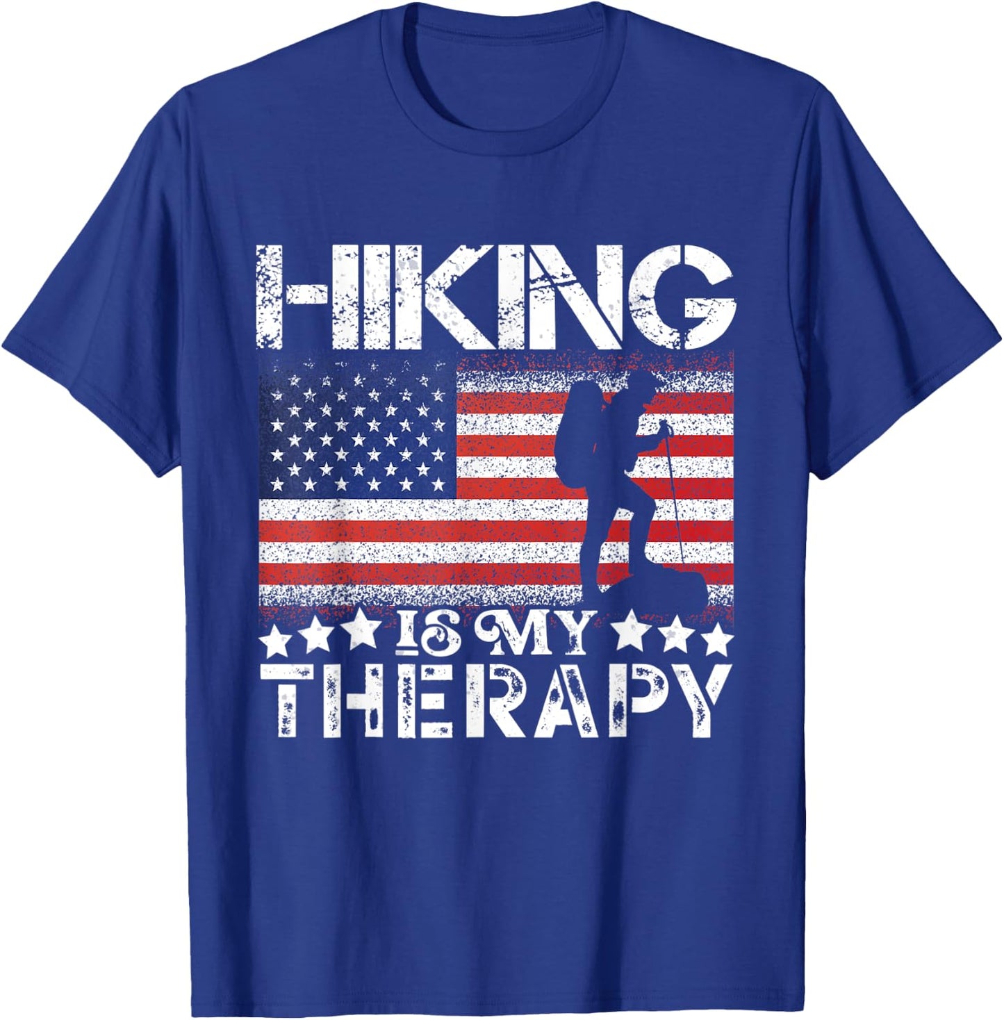 Patriotic Flags Hiking is My Therapy Hiking Lovers USA T-Shirt - T-Shirt | Royal