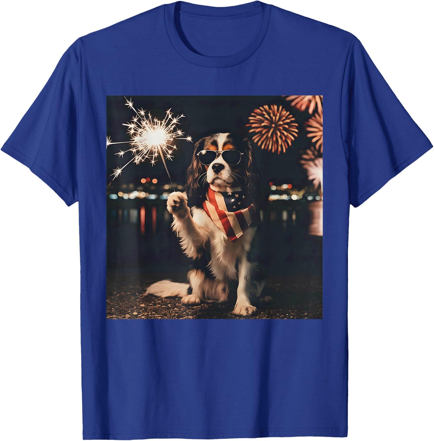 Patriotic Cavalier King Charles Spaniel Fireworks 4th July T-Shirt - T-Shirt | Royal
