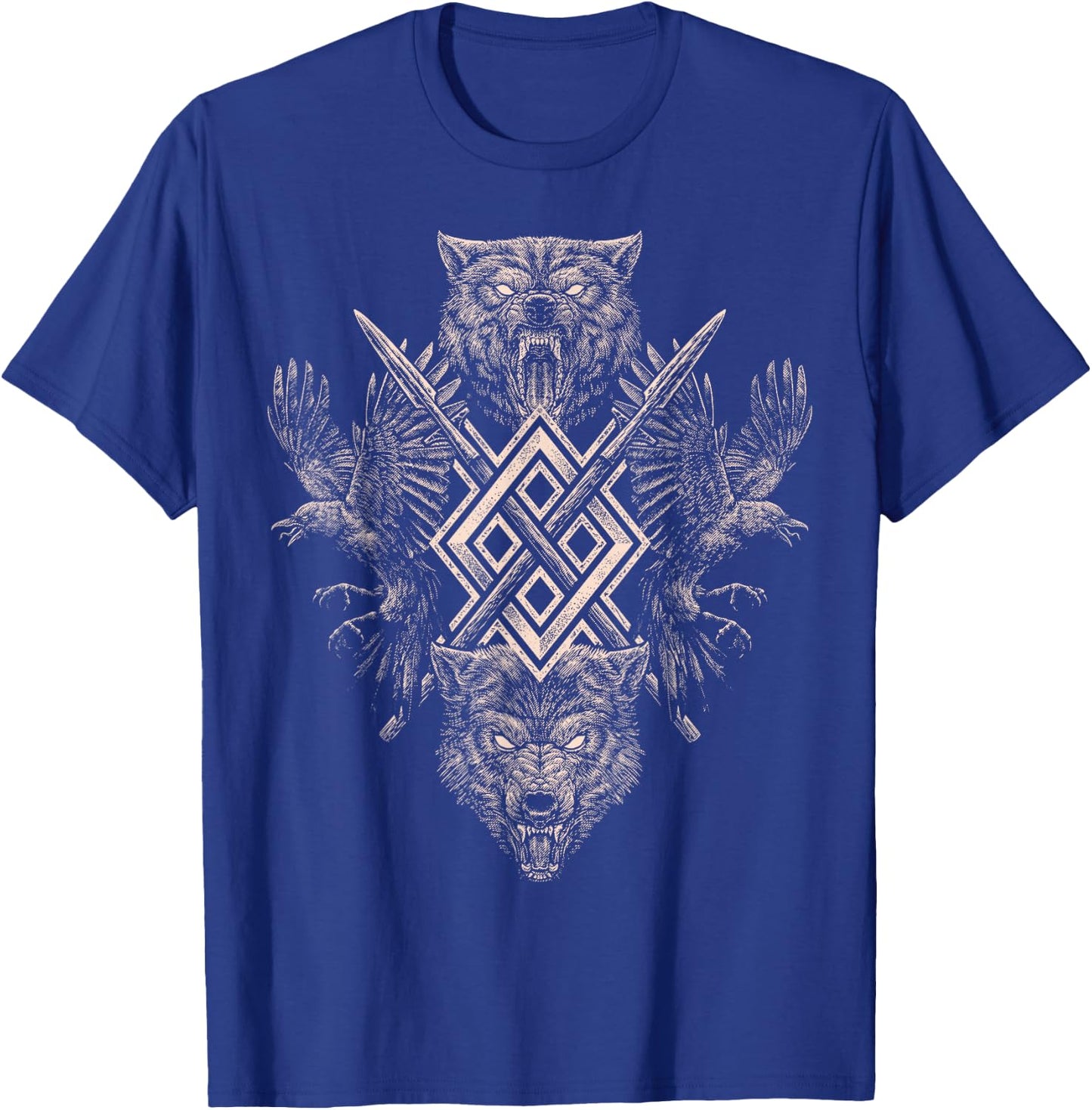 Norse Viking Wolf Raven of Odin with Pagan Gungnir Symbol T-Shirt - T-Shirt | Royal
