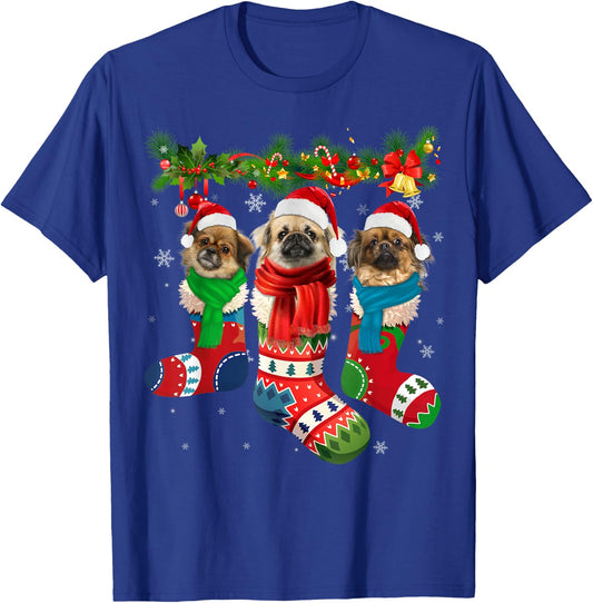 Three Tibetan spaniels In Christmas Socks T-Shirt - T-Shirt | Royal