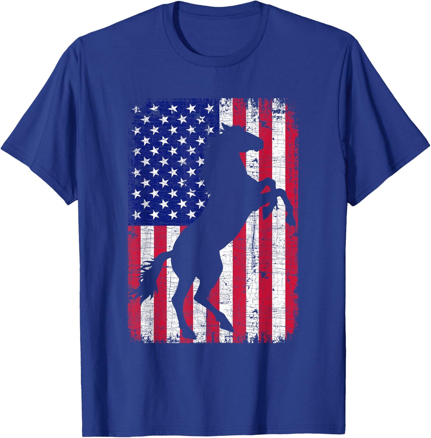 Patriotic Horse American Flag Horseback Riding Farm Gifts T-Shirt - T-Shirt | Royal