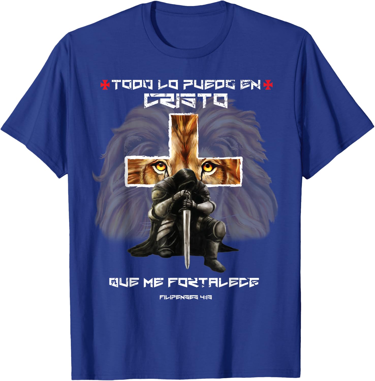 Español Spanish Christian Gifts Cross Lion Filipenses 4:13 T-Shirt - T-Shirt | Royal