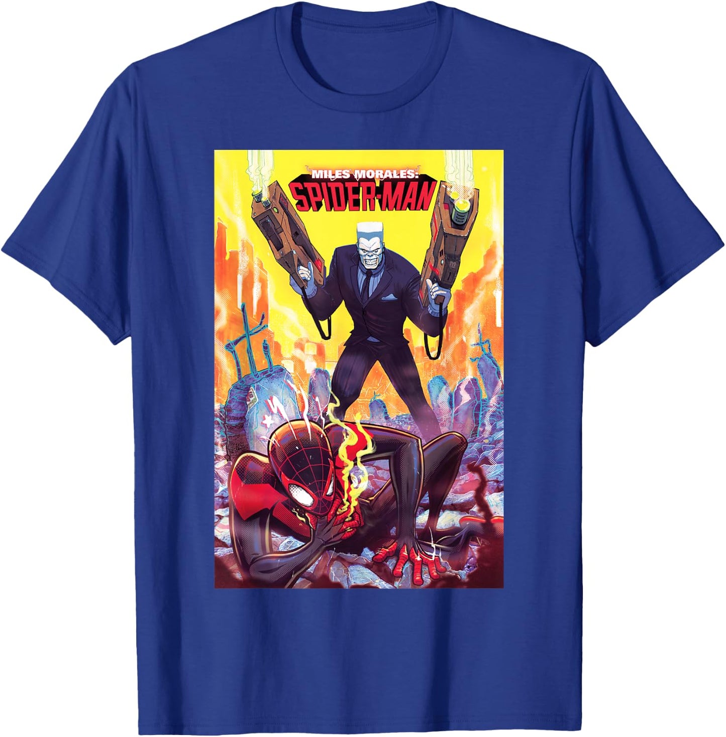 Marvel Spider-Man Miles Morales & Tombstone Comic Book Cover T-Shirt - T-Shirt | Royal