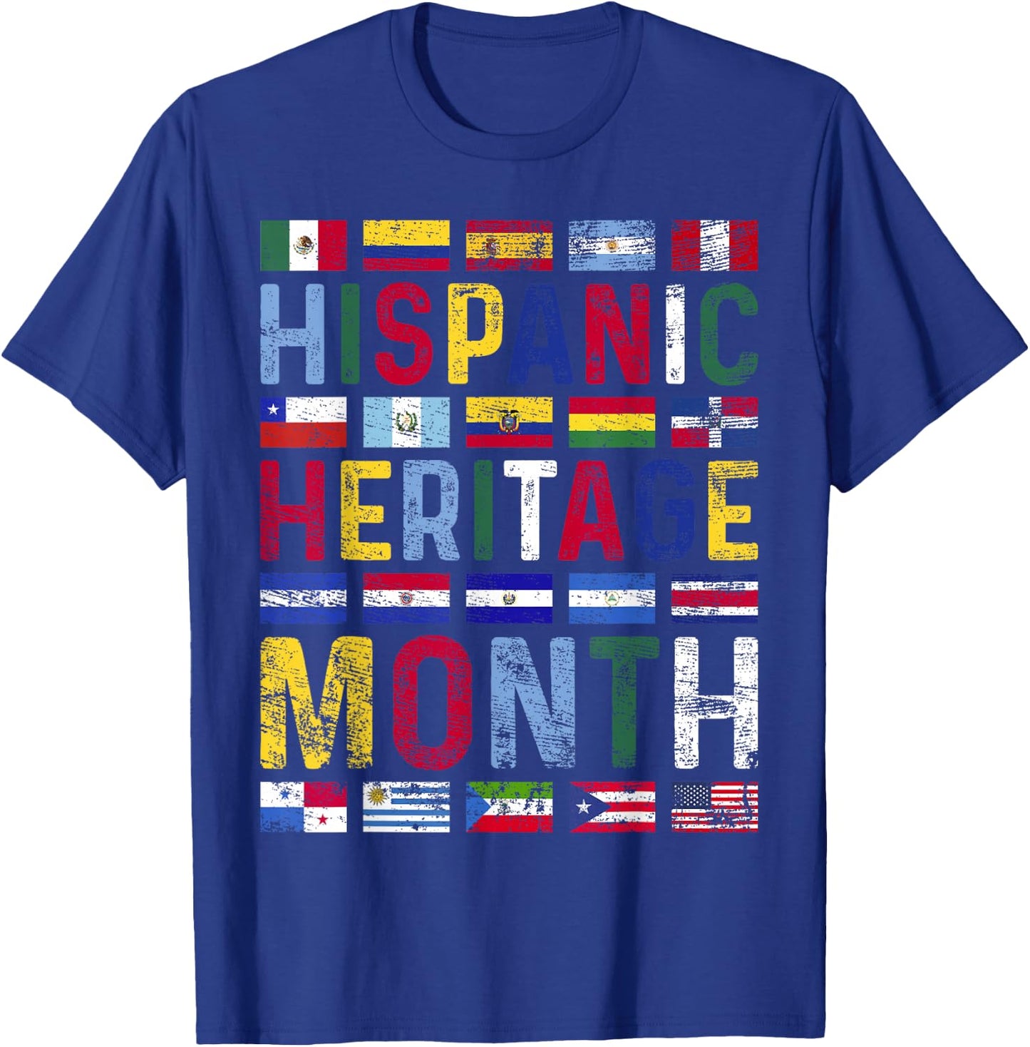Hispanic Heritage Month Vintage Latino Countries Flags T-Shirt - T-Shirt | Royal