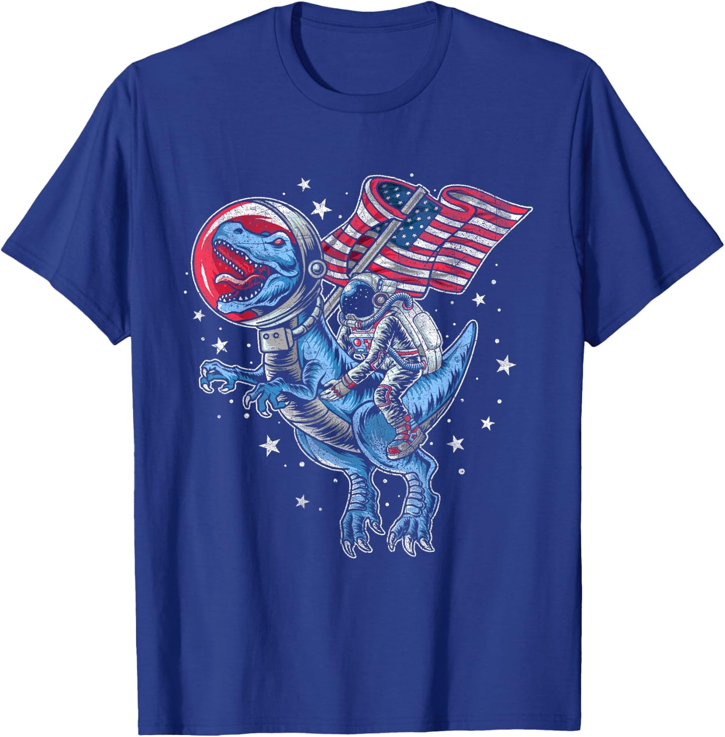 American Flag Astronaut Dinosaur Red White Blue 4th of July T-Shirt - T-Shirt | Royal