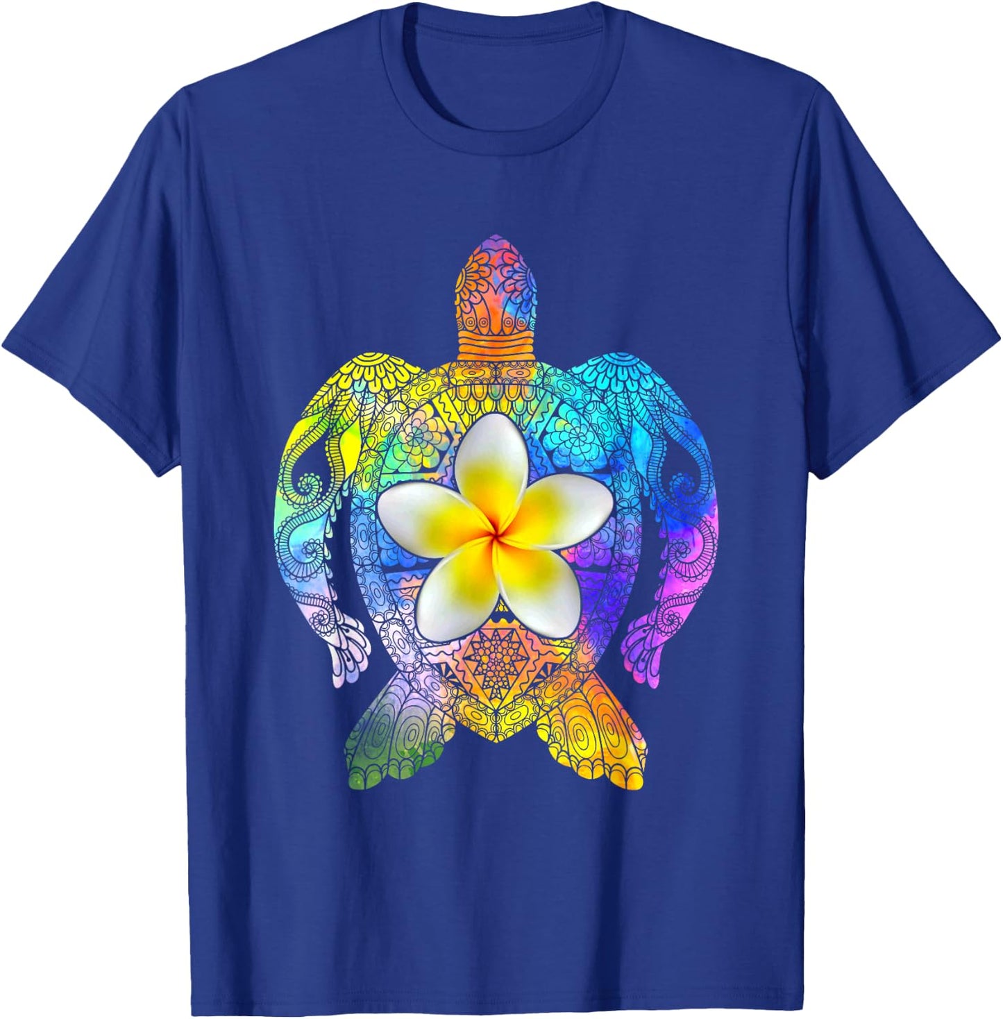 Sea Turtle Colorful Tribal Hawaiian Turtles Plumeria Flower T-Shirt - T-Shirt | Royal