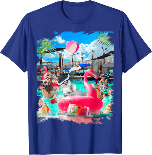 Cat Cats Tiger Dog Dogs Cruise Ship, Funny Cute Men Women Girls Kids T-Shirt - T-Shirt | Royal