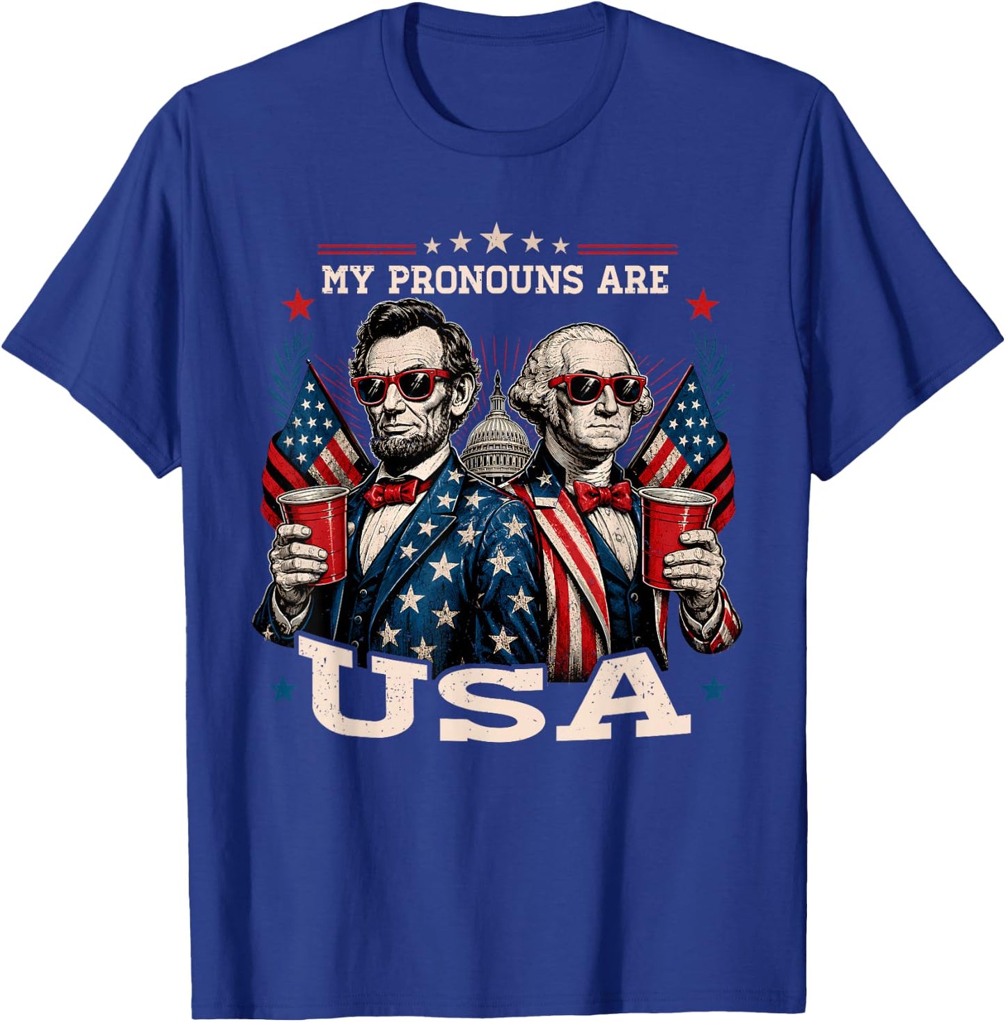 Funny 4th of July Lincoln Washington USA American Men Women T-Shirt - T-Shirt | Royal