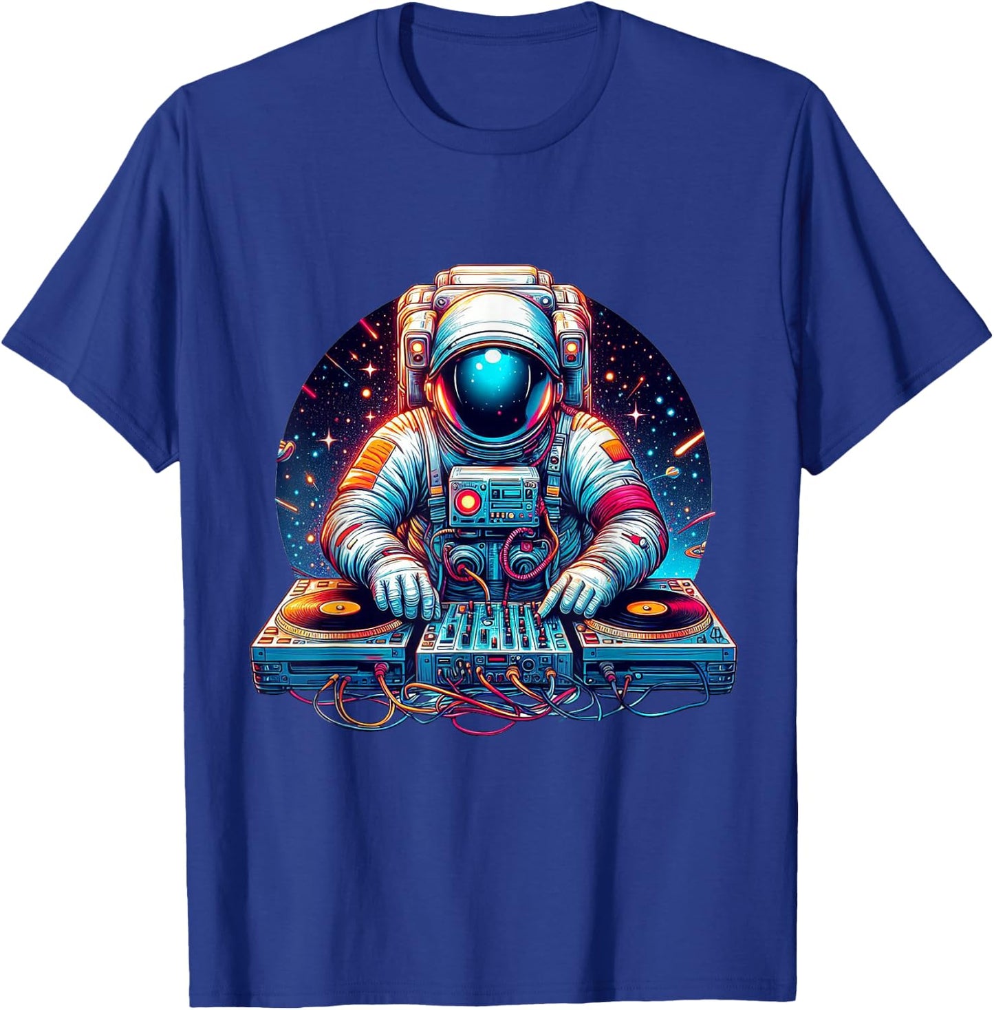 Outer Space Astronaut DJ Shirt Galaxy Techno EDM House Music T-Shirt - T-Shirt | Royal