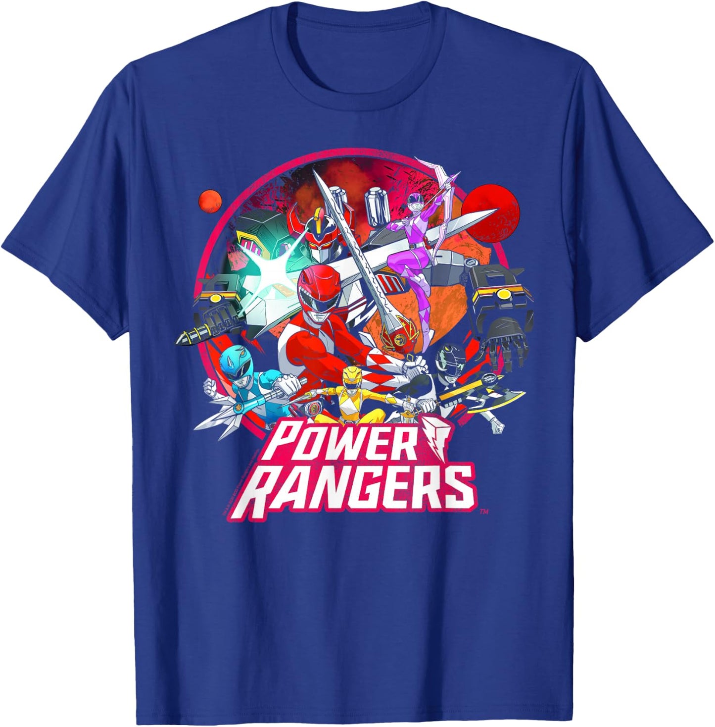 Power Rangers Vintage Comic Style Group Action Circle T-Shirt - T-Shirt | Royal