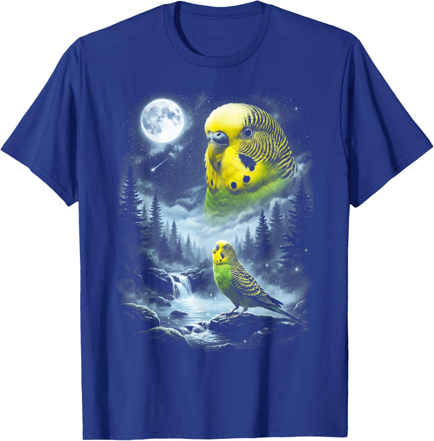 Budgie Parakeet Howling at Moon 90's Retro Bird T-Shirt - T-Shirt | Royal