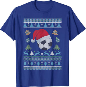 Funny Football Soccer Ugly Christmas Sweater Boys Girls XMAS T-Shirt - T-Shirt | Royal