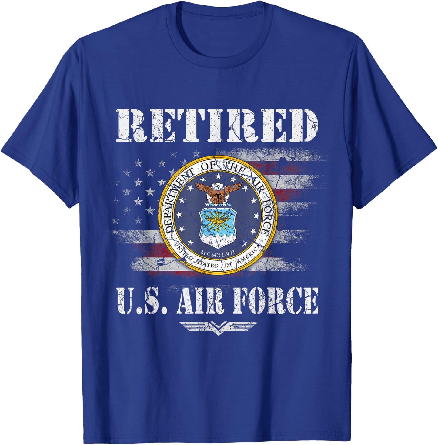 Retired US Air Force Veteran Shirt USAF Veteran Flag Vintage T-Shirt - T-Shirt | Royal