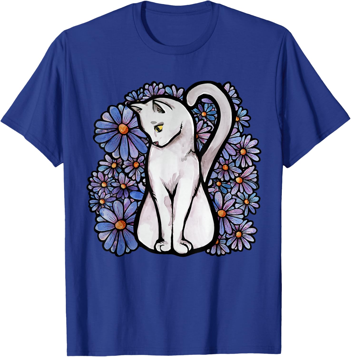 White Cats Kitty Cat Flower Garden T-Shirt - T-Shirt | Royal
