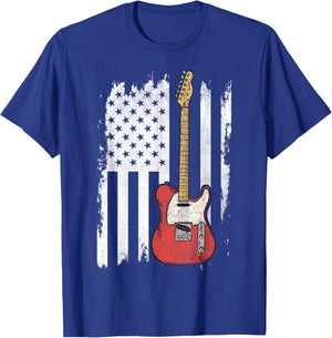 Lets Rock Rock n Roll Guitar Retro USA Flag Music T-Shirt - T-Shirt | Royal
