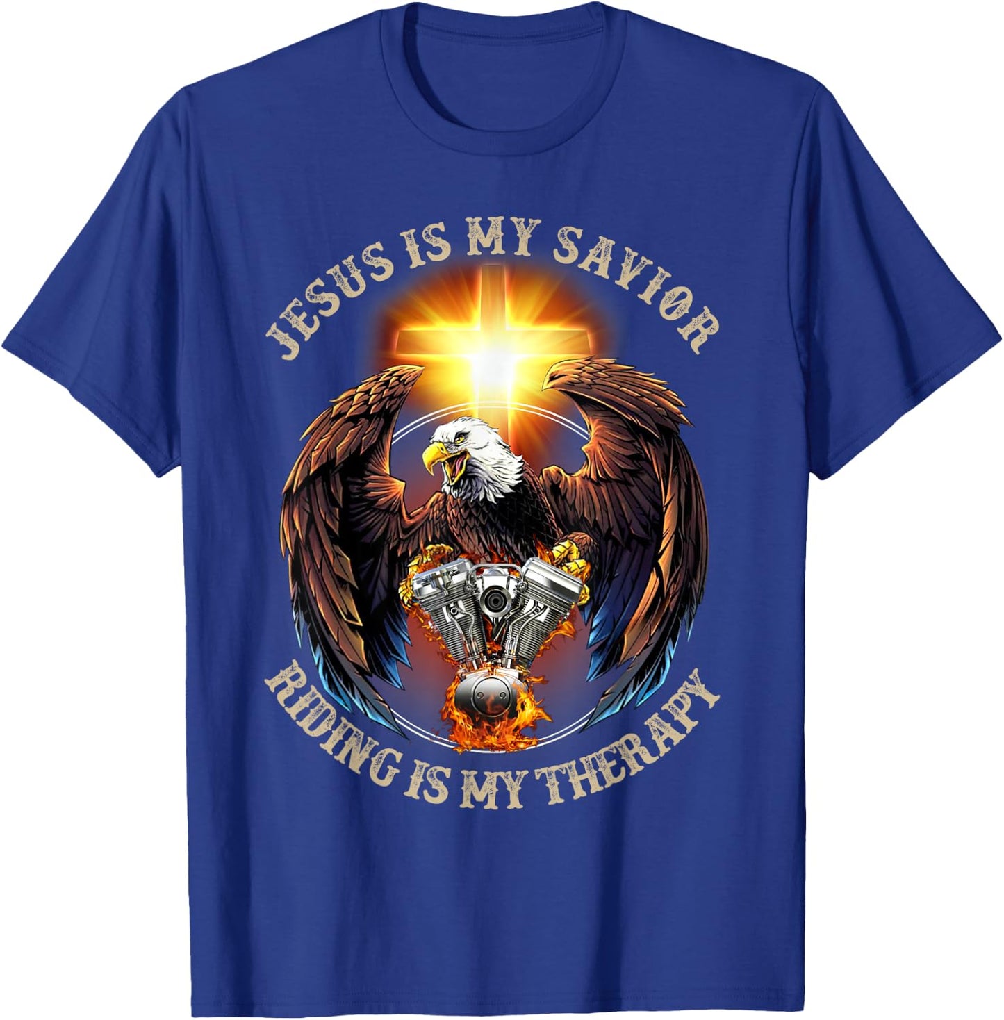 Jesus Is My Savior Riding Is My Therapy Jesus Motorcycle T-Shirt - T-Shirt | Royal