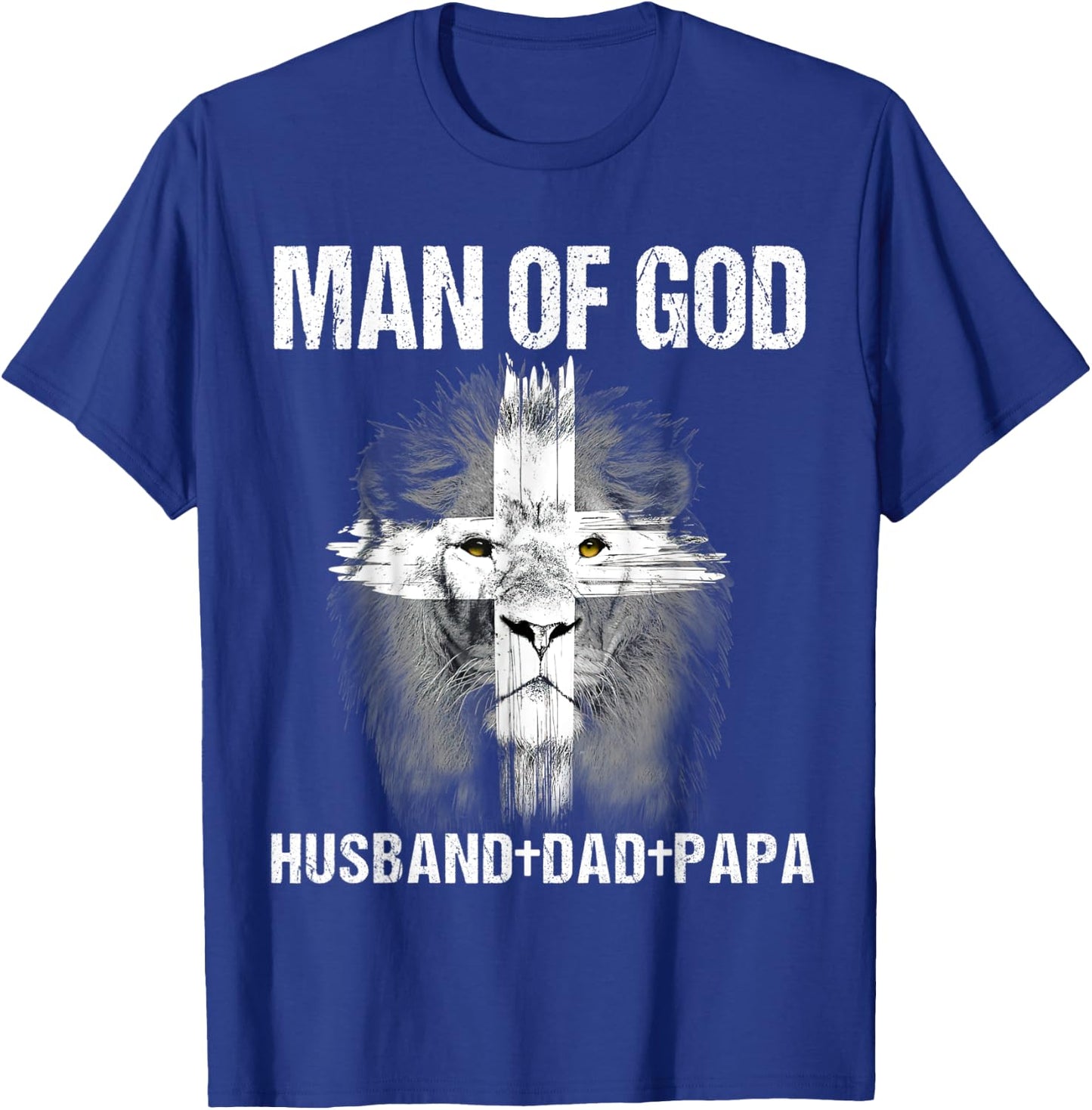 Man of God Husband Dad Papa Lion Cross Jesus Christian Gift T-Shirt - T-Shirt | Royal