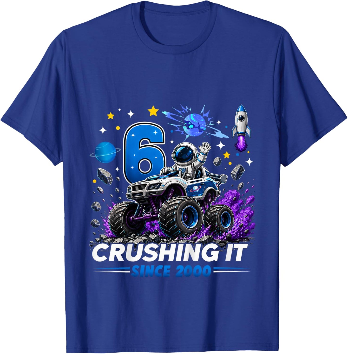Kids 6th Birthday Monster Truck Astronaut 6 Year Old Boys Kids T-Shirt - T-Shirt | Royal