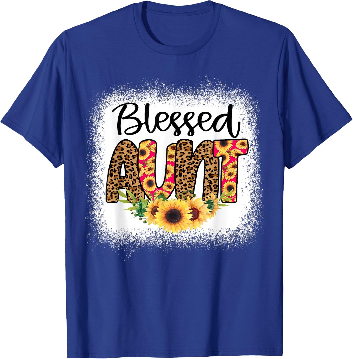 Blessed Aunt Women Bleached Cheetah Print Sunflowers Auntie T-Shirt - T-Shirt | Royal