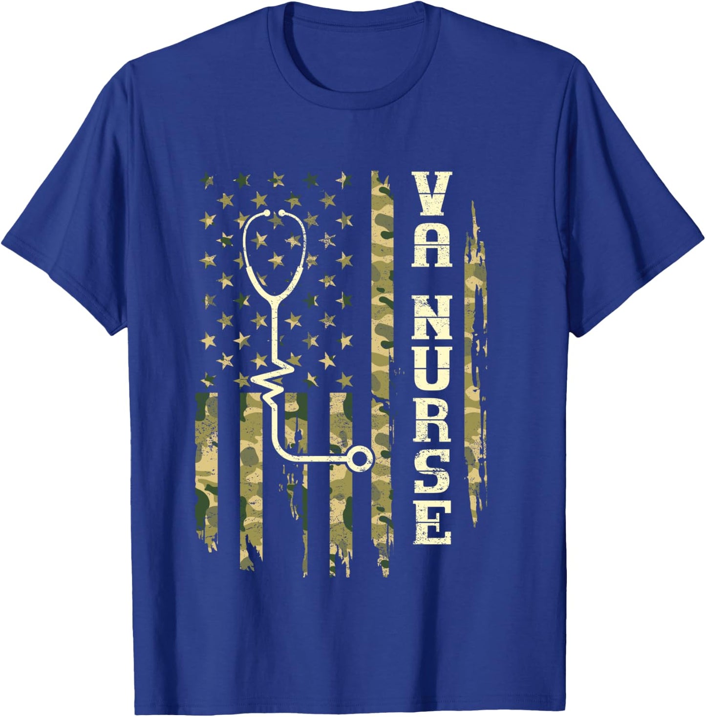 VA Nurse Camouflage American Flag Patriotic Medical Worker T-Shirt - T-Shirt | Royal