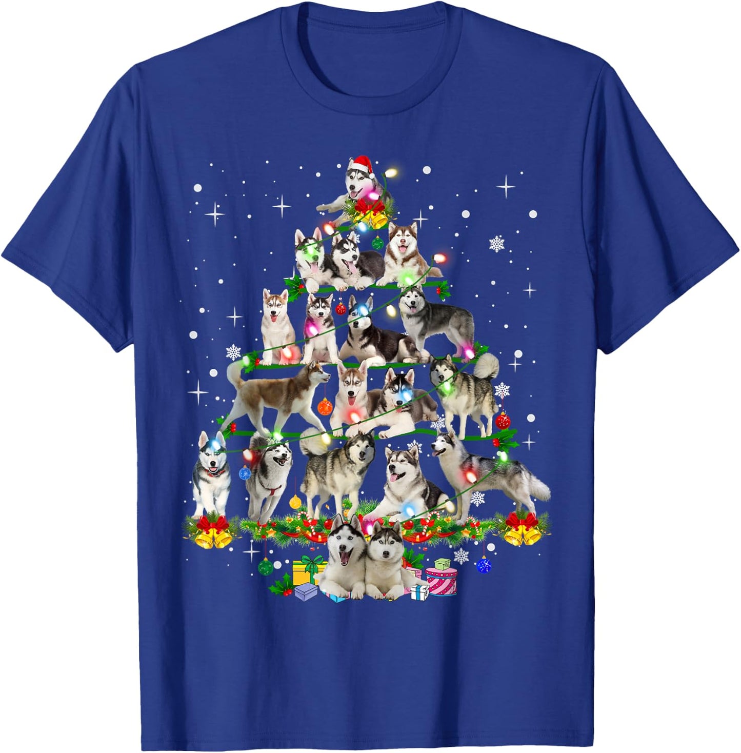 Funny Siberian Husky Christmas Tree Xmas Dog Dad Mom T-Shirt - T-Shirt | Royal