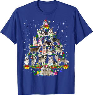 Funny Siberian Husky Christmas Tree Xmas Dog Dad Mom T-Shirt - T-Shirt | Royal