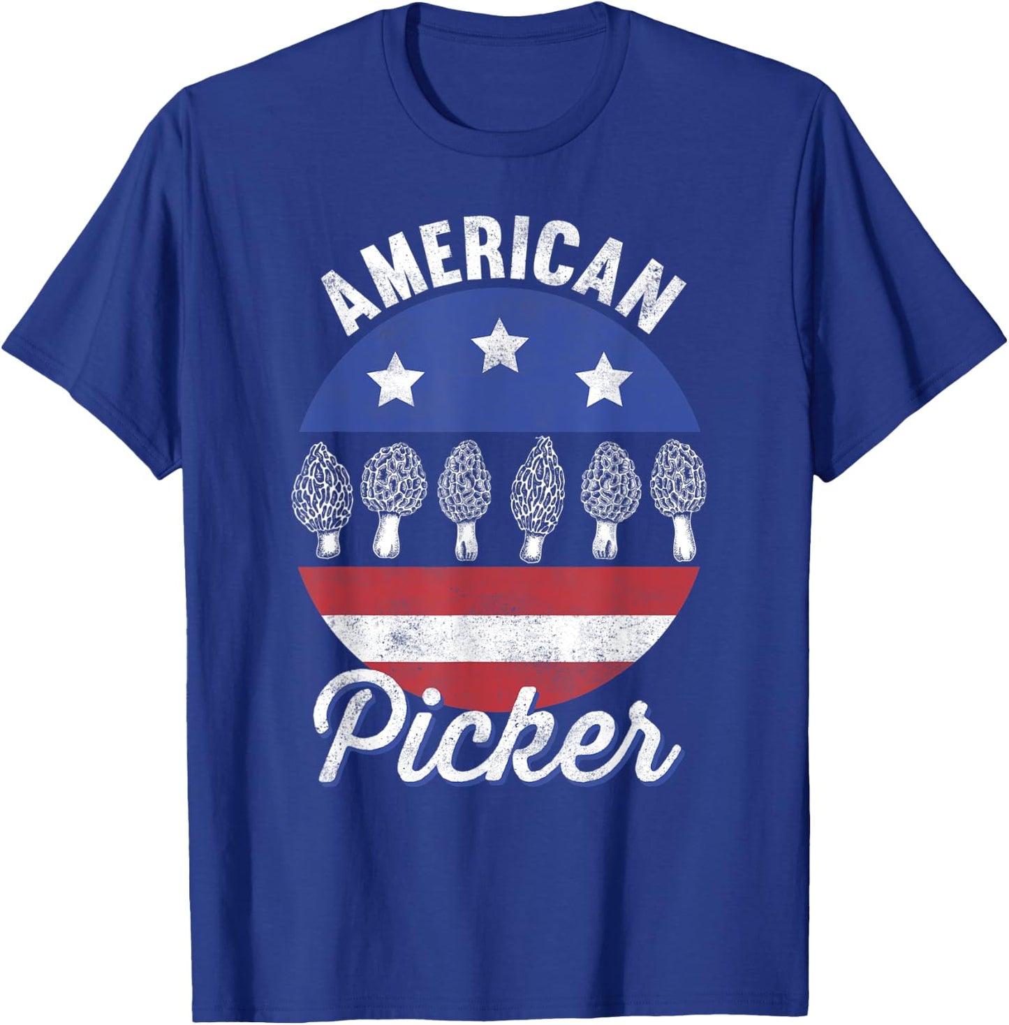 Morel Mushroom Hunter American Picker US Flag Retro Foraging T-Shirt - T-Shirt | Royal