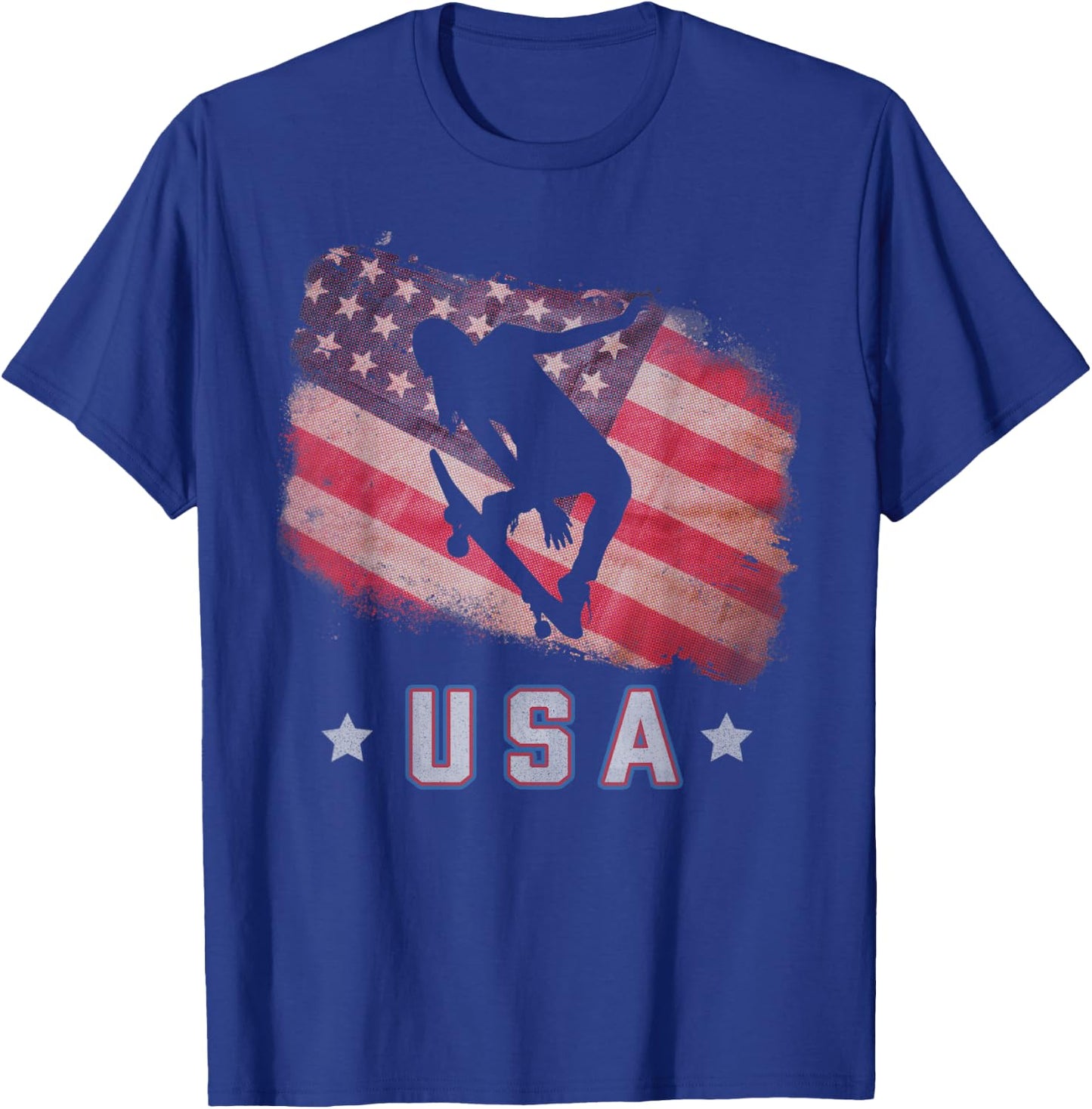 USA American Flag Skateboarding Team Stars and Stripes US T-Shirt - T-Shirt | Royal