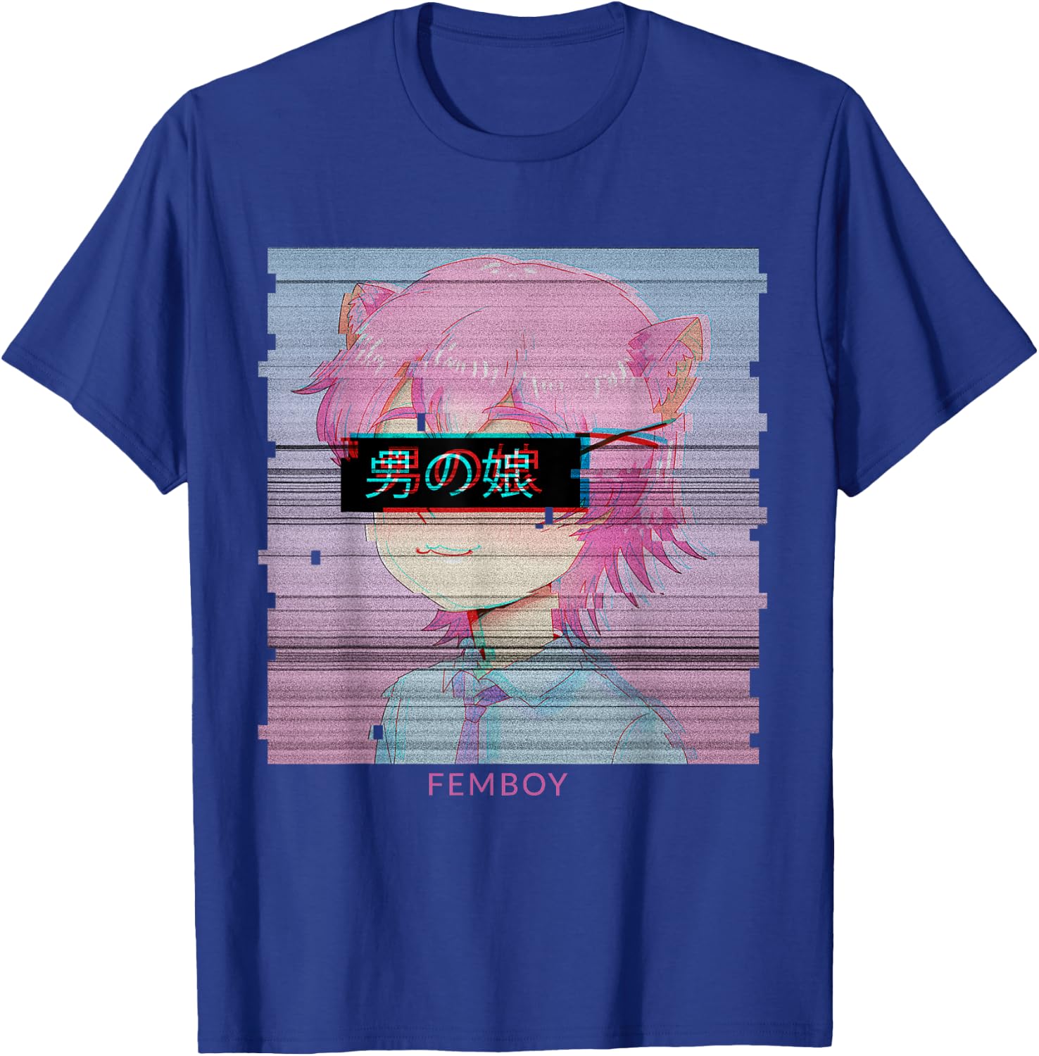 Femboy Anime Neko Cat Boy Aesthetic Vaporwave Japanese T-Shirt - T-Shirt | Royal