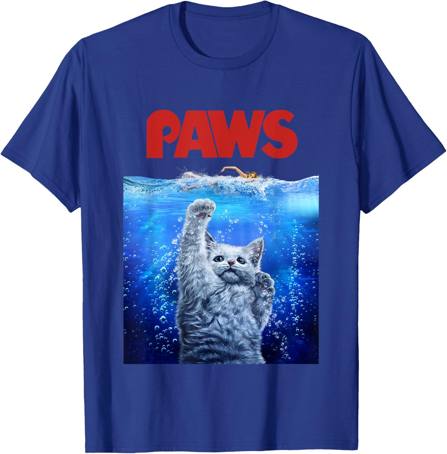 Terrifying Monster White Cat Attack Swimmer Men Women Girls Kids T-Shirt - T-Shirt | Royal