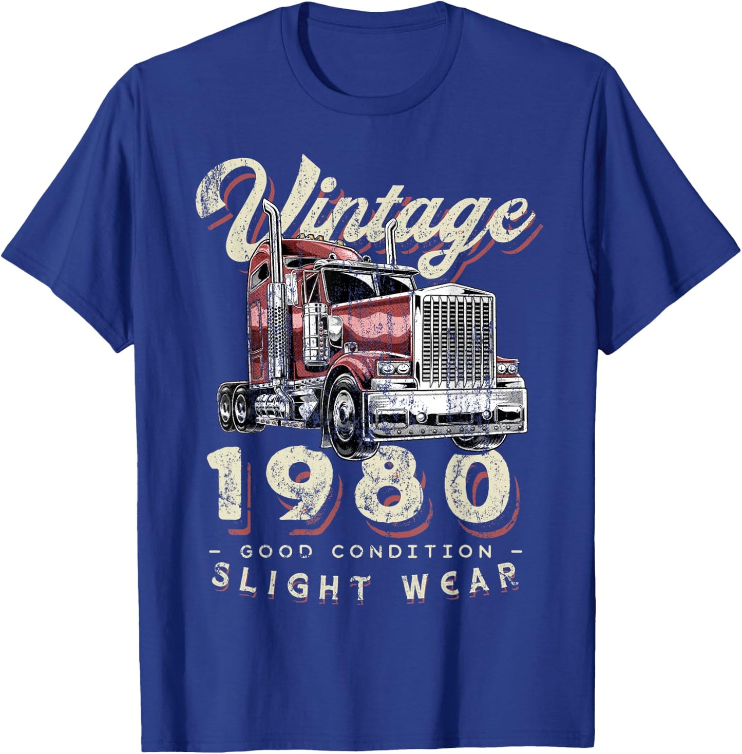Vintage 1980 Trucker Big Rig Truck Driver 42nd Birthday T-Shirt - T-Shirt | Royal