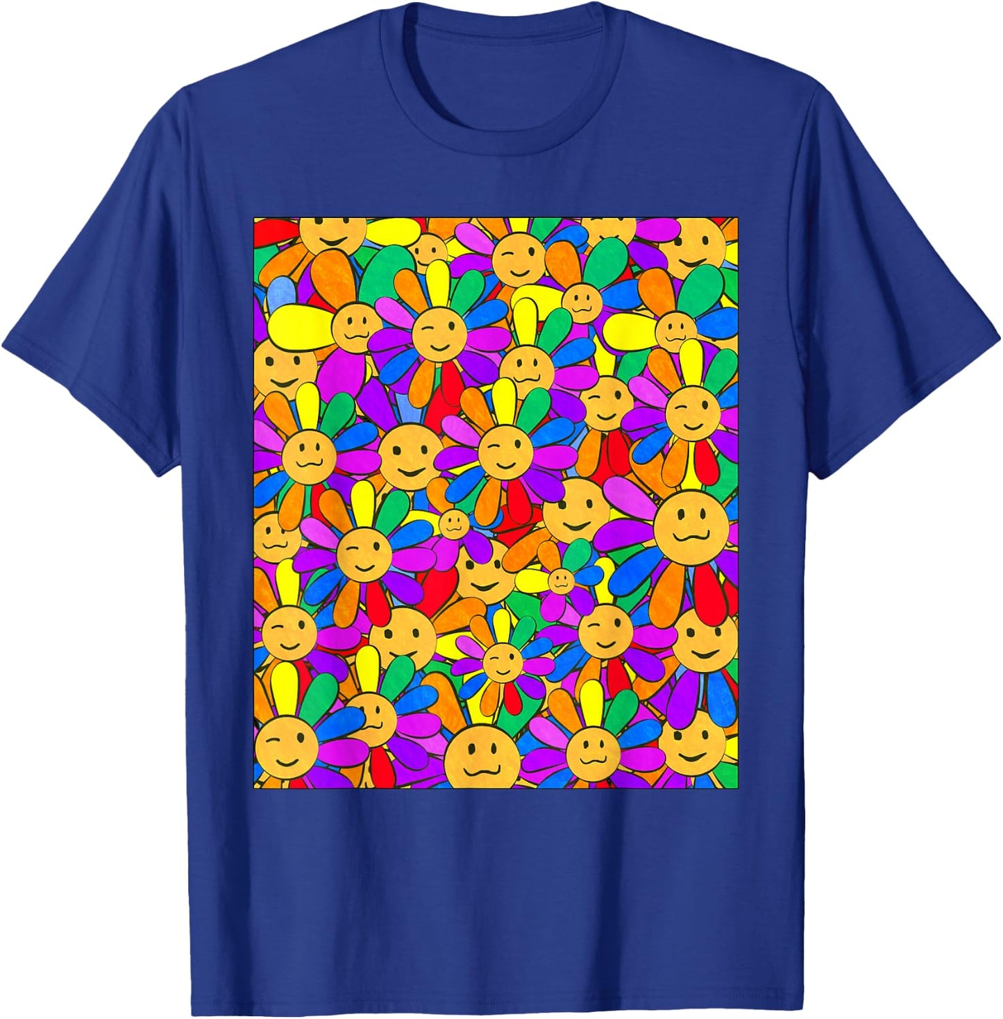 Kidcore Aesthetic Smiling Flowers Cute Kawaii Face Retro T-Shirt - T-Shirt | Royal