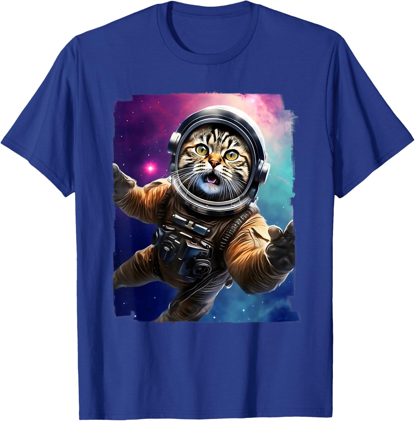 Galactic Whiskers. Funny Cosmic Astronaut Cat. T-Shirt - T-Shirt | Royal
