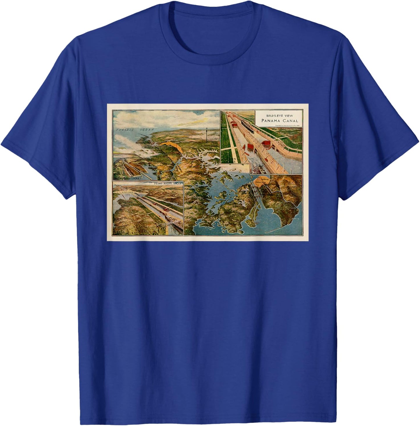 Panama Canal Birds Eye Map (1914) T-Shirt - T-Shirt | Royal