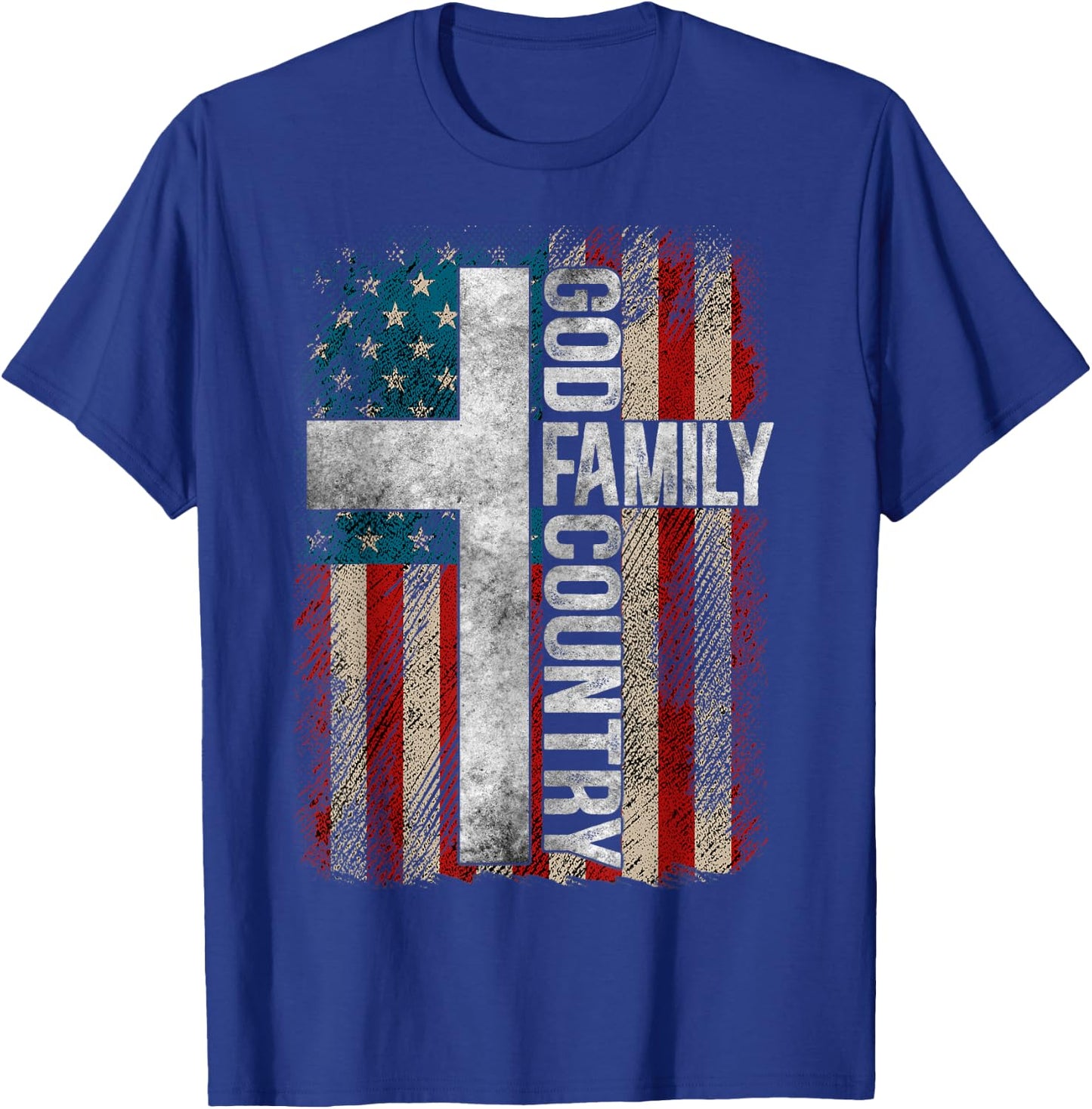 God Family Country - Patriotic Christian Cross USA Women Men T-Shirt - T-Shirt | Royal