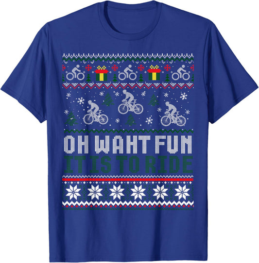 Cycling Bicycle Bike Cyclist Ugly Christmas Xmas Sweater T-Shirt - T-Shirt | Royal