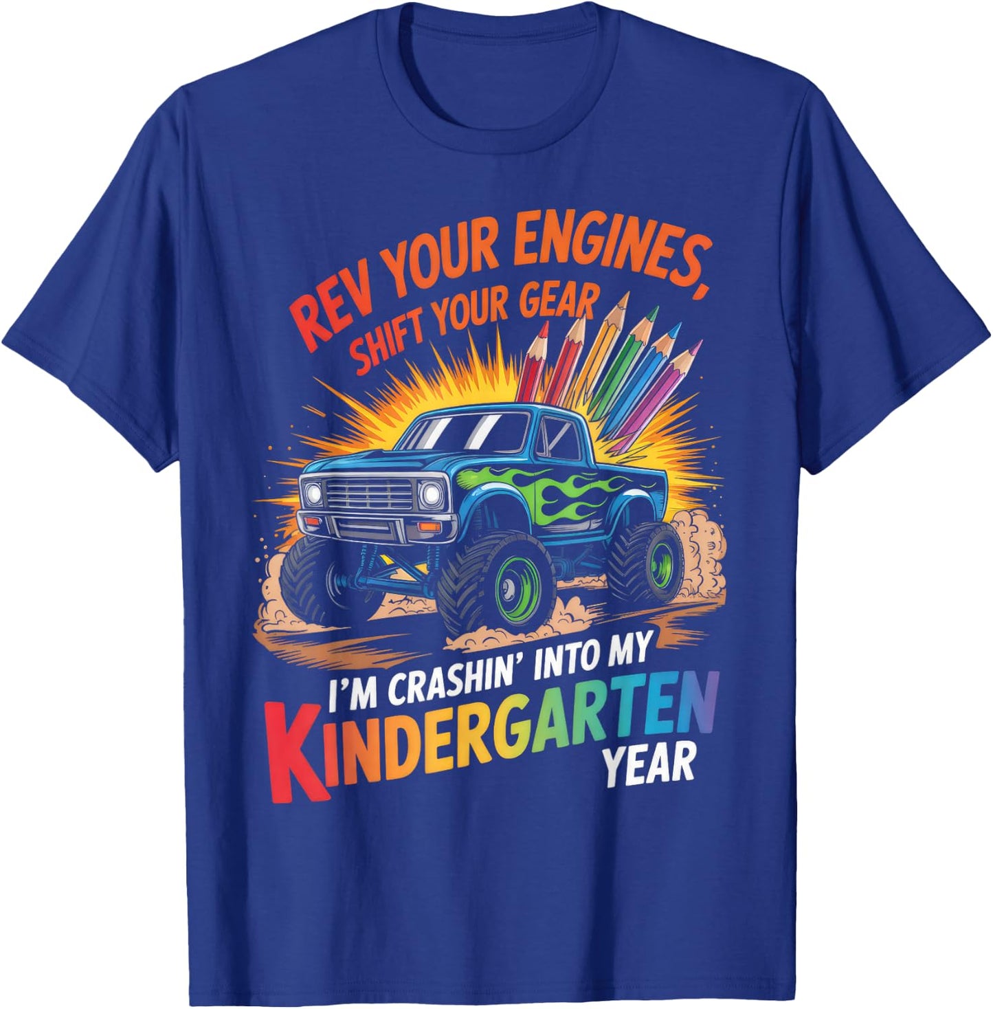 Back to School Kindergarten Monster Truck First Day Boys T-Shirt - T-Shirt | Royal