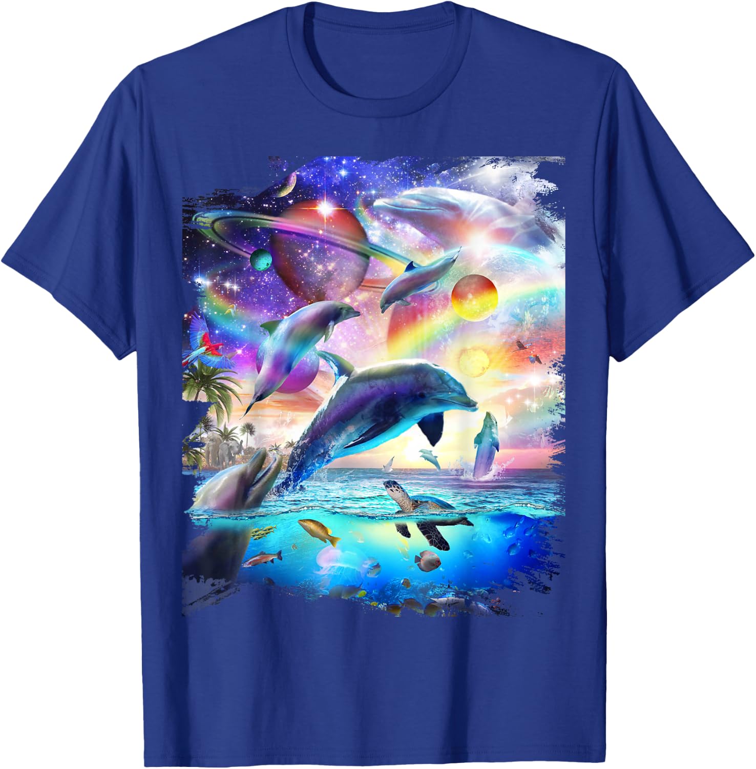 Space Dolphin Galaxy Dolphins Rainbow T-Shirt - T-Shirt | Royal