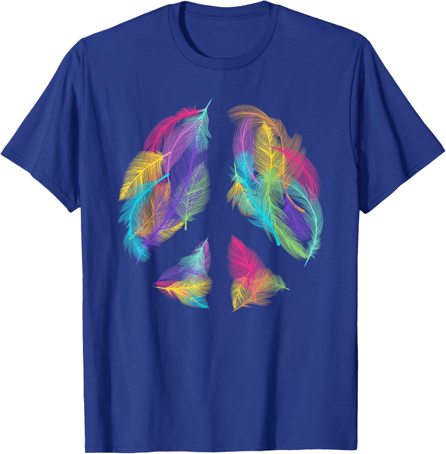 Peace Sign Colorful Feathers Hippie Peace Symbol Retro T-Shirt - T-Shirt | Royal