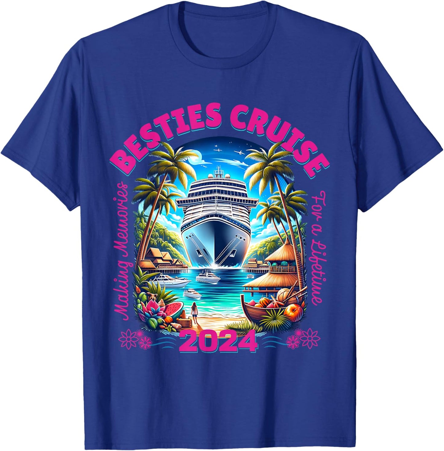 Fun Matching Women's BFF Girls Trip Besties Cruise 2024 T-Shirt - T-Shirt | Royal