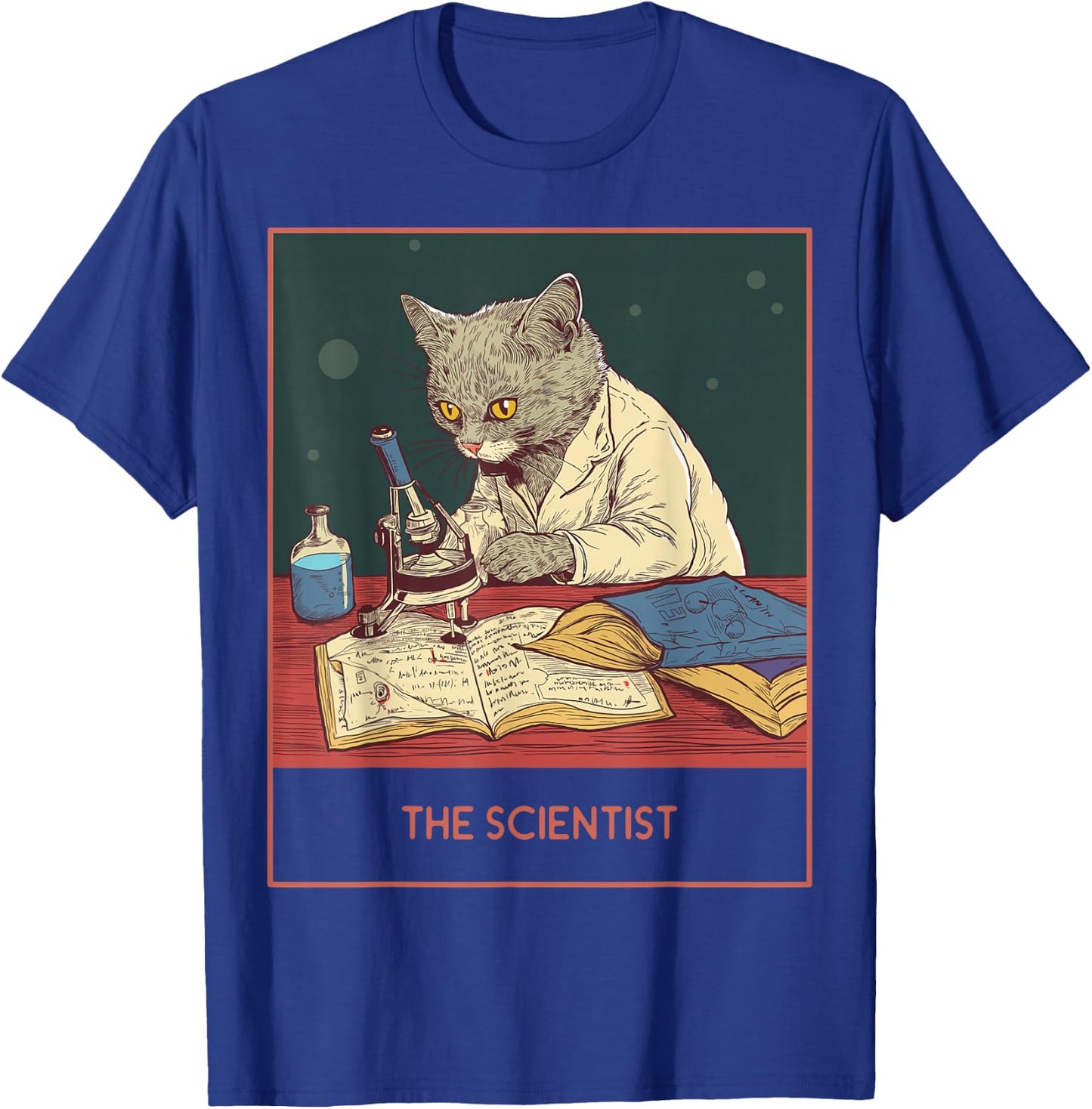 The cat laboratory science, fun white lab coat cat T-Shirt - T-Shirt | Royal