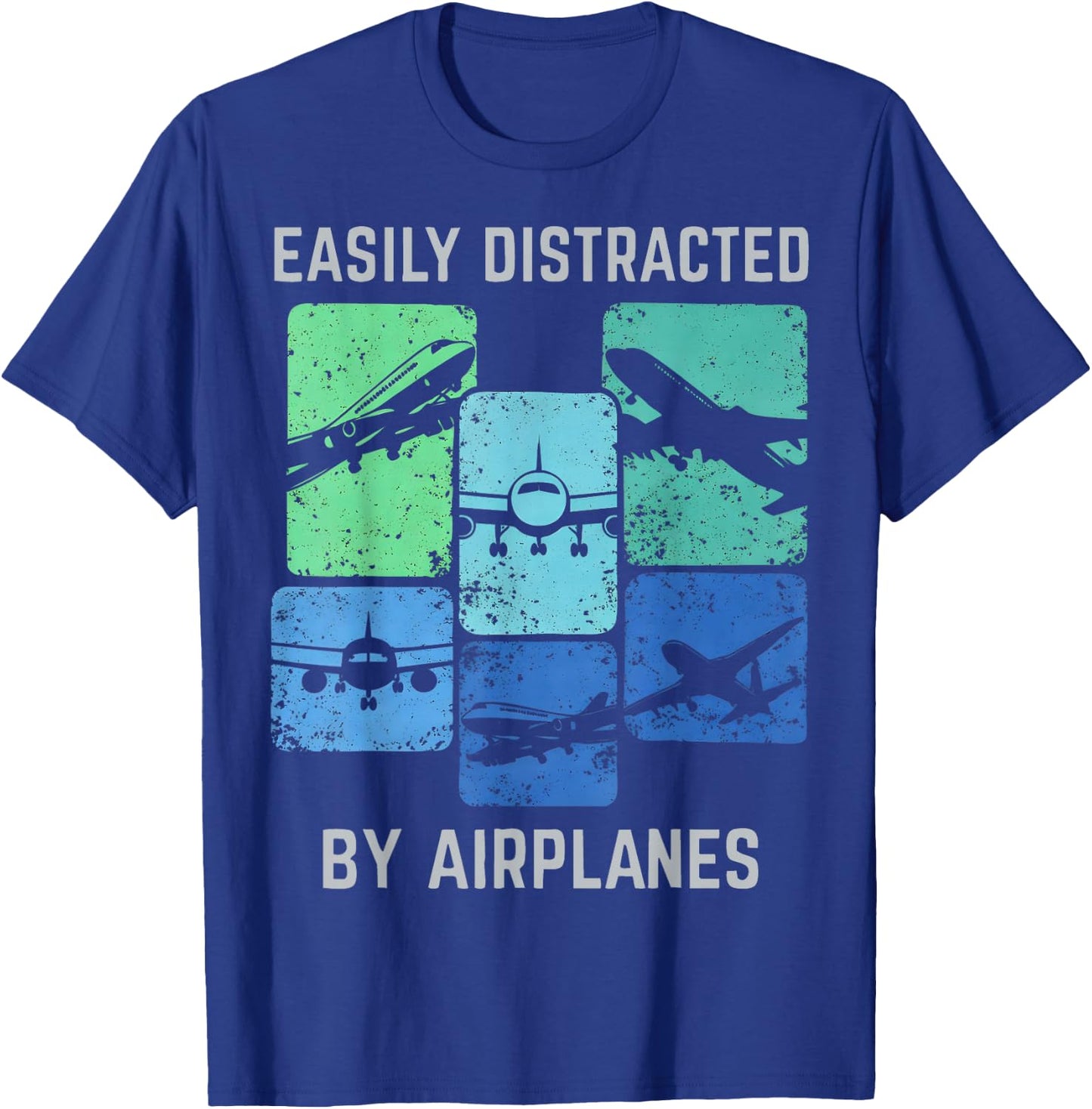 Easily Distracted by Airplanes Gifts Women Kids T-Shirt - T-Shirt | Royal