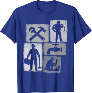 Plumber Vintage Collage Plumbing Men Pipefitter T-Shirt - T-Shirt | Royal