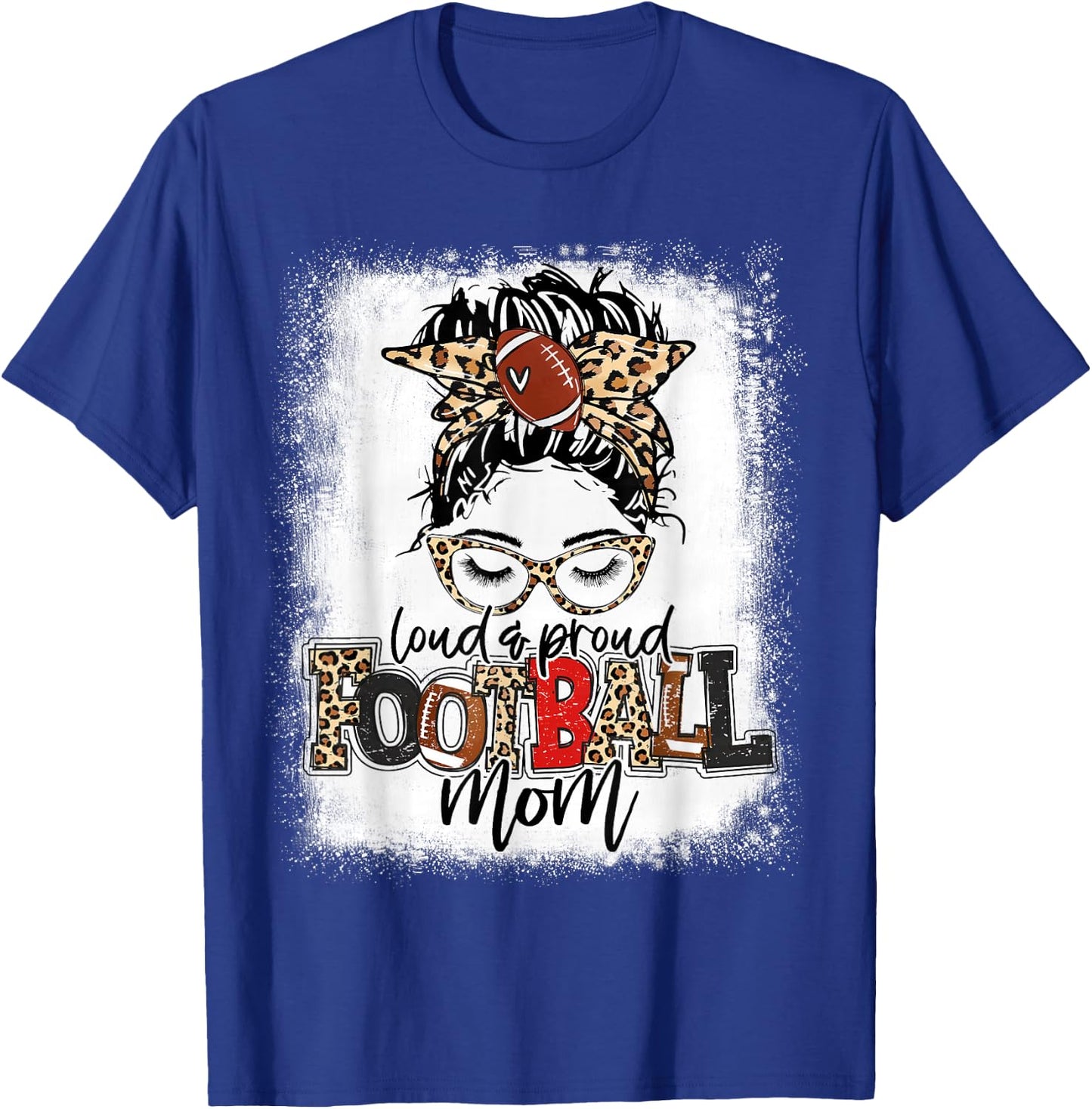 Loud And Proud Football Mom Bleached Leopard Football Mama T-Shirt - T-Shirt | Royal