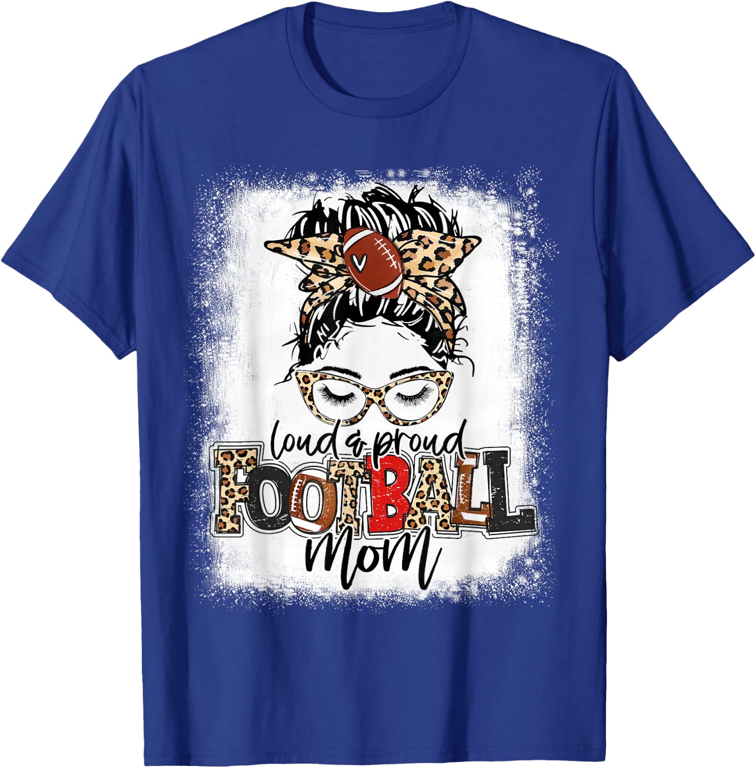 Loud And Proud Football Mom Bleached Leopard Football Mama T-Shirt - T-Shirt | Royal