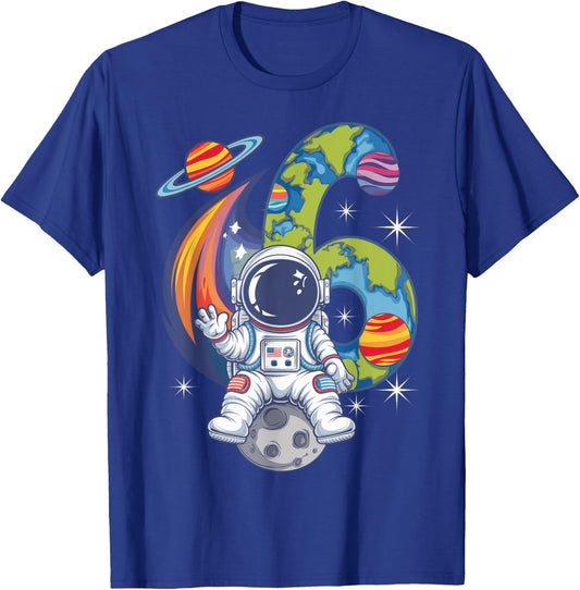 Planets Astronaut Birthday Kids 6th Birthday T-Shirt - T-Shirt | Royal