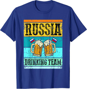 Russia Drinking Team Funny Russian Shirt Flag Beer Party T-Shirt - T-Shirt | Royal